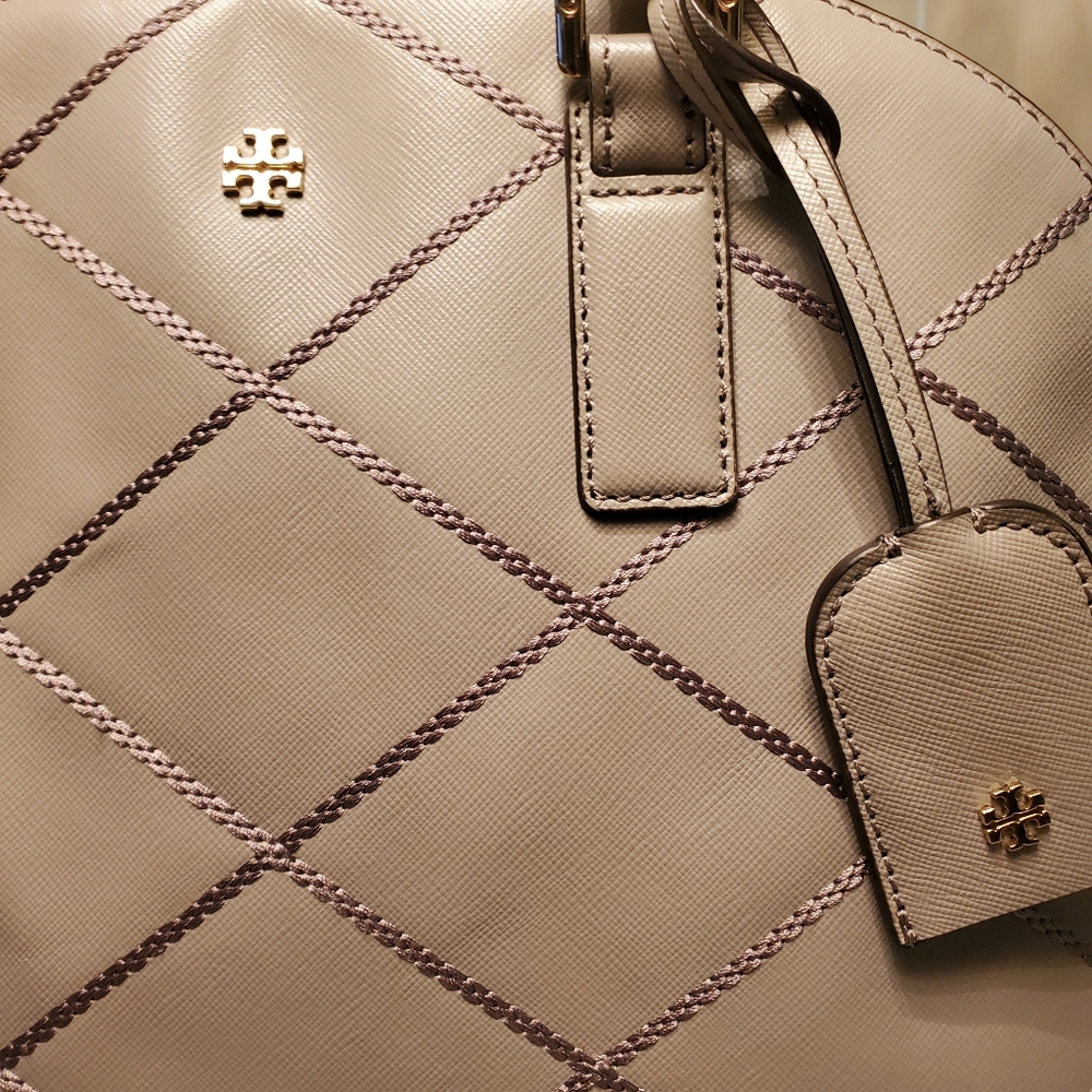 ☑️TORY BURCH GRAY ROBINSON DOME SATCHEL GORGEOUS EUC - Picture 3 of 13